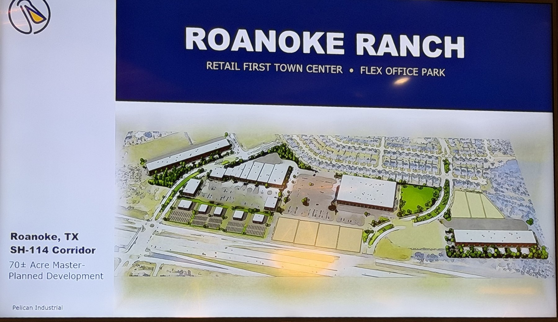 Developer's newest aerial rendering of Roanoke Ranch, shown to City Council on October 27