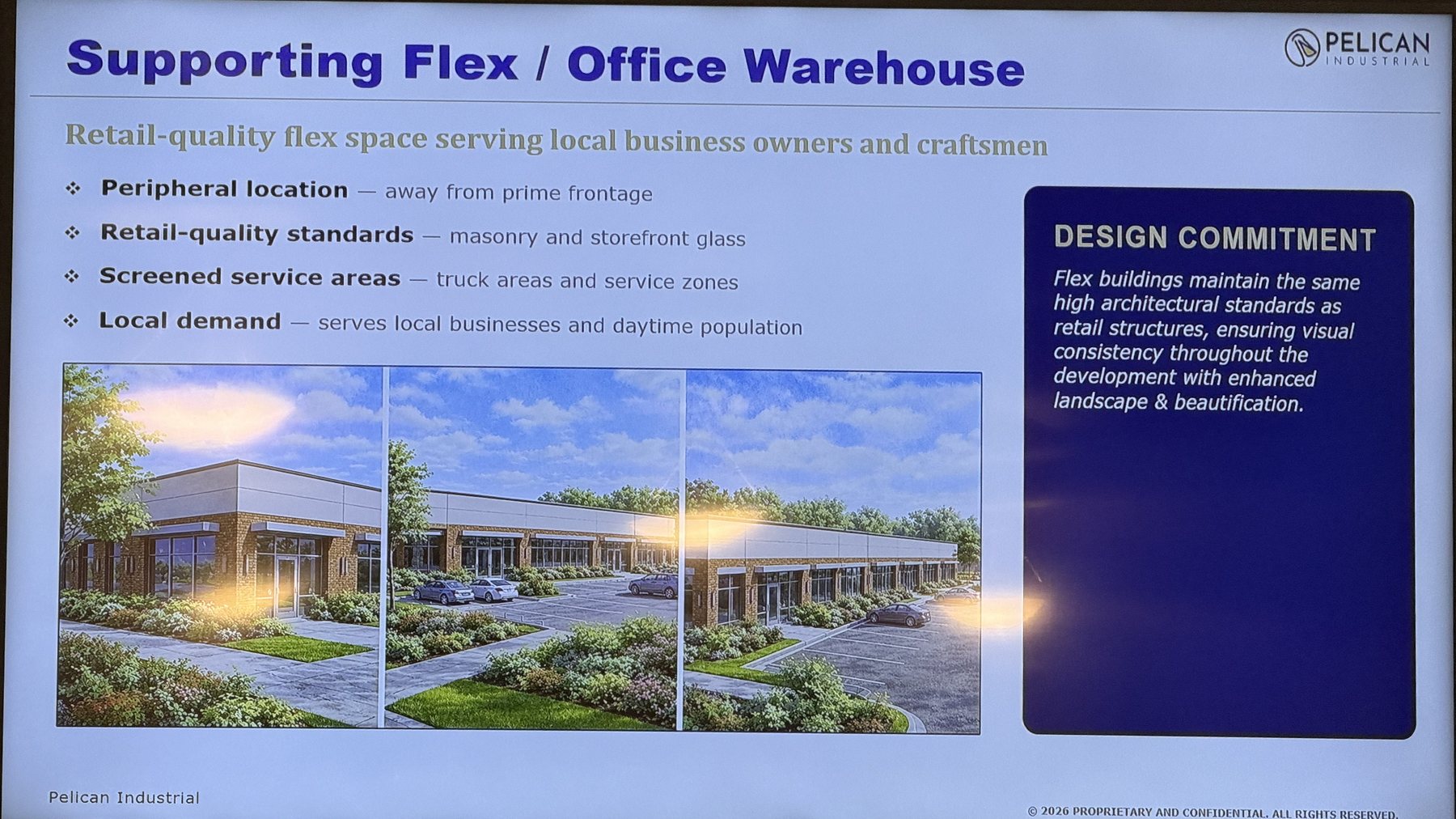 Developer slide titled Supporting Flex Office Warehouse